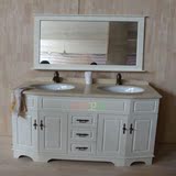 现代中式落地浴室柜组合大理石双盆橡木实木洗手台洗脸盆卫生间