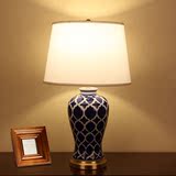 热卖卧室床头灯客厅全铜台灯美式中式国外简约欧式样板房蓝白陶瓷