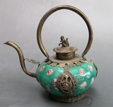 古玩杂项铜器白铜包瓷茶壶水壶摆件老物件收藏仿古家居工艺品摆设
