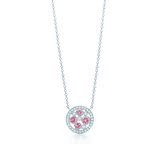 美国纽约正品代购 蒂芙尼 Tiffany 铂金镶钻粉红蓝宝石吊坠配项链