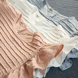 森女系甜美2016夏季新款女装衬衣后开扣风琴褶纯色棉麻小飞袖衬衫
