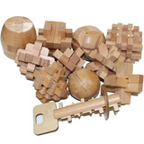 精品榉木古典益智玩具孔明锁 趣味解锁礼物 取宝 十八罗汉 送图解