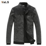 VaLS2016春秋新款男士牛仔夹克 韩版修身立领拼接外套夹克潮男装