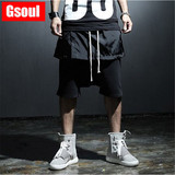 Gsoul2015夏季新款时尚个性潮流韩版男士直筒机车假两条五分裤
