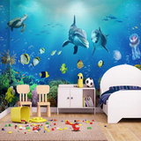 3d立体儿童房海底世界墙纸 海豚卧室幼儿园游泳馆壁画 卡通壁纸