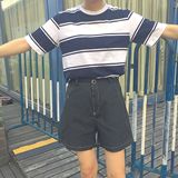 韩国ulzzang夏季新款学院风宽松显瘦百搭棉麻短裤女学生 配腰带