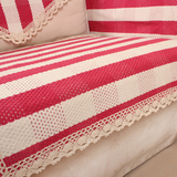 北欧宜家组合沙发布艺沙发垫红色宽条纹四季坐垫防滑加厚沙发垫子