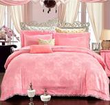 婚庆床上用品 全棉贡缎四六件套 纯棉蕾丝四件套 结婚家纺粉红色
