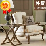 新款外贸高档实木美式单人沙发麻布复古做旧沙发法式老虎椅家具