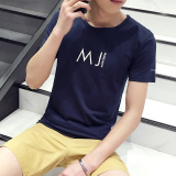 夏装韩版圆领字母印花短袖T恤男大码男装半袖体恤学生衣服上衣