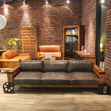 美式复古LOFT工业铁艺实木沙发组合做旧沙发椅仿古客厅酒吧卡座