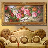 床头挂画纯手绘油画富贵牡丹花卉欧式风水客厅家居卧室玄关壁画横