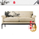 新中式简约布艺休闲椅创意实木中国龙沙发茶几电视柜组合家具套装