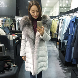 韩国东大门代购2015新款韩版超大毛领加厚修身收腰羽绒服女中长款