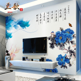 现代简约中式花卉壁画 客厅卧室书房电视背景墙纸 无纺布无缝壁纸