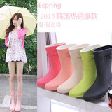 韩国雨靴正品代购雨鞋皮带扣中筒平跟水靴果冻套鞋16多色可爱水鞋