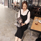 特现货againby韩国代购2016韩版减龄可爱背带直筒黑色连衣裙包邮