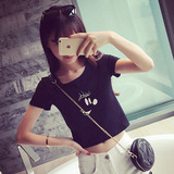 韩国夏装新款修身显瘦露脐短款T恤女短袖米奇头像印花半袖上衣潮