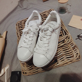 专柜正品2015新款纯色系带平底真皮小白鞋女 韩国显瘦运动鞋板鞋