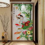 欧素 现代中式九鱼竹子牡丹玄关壁纸 走廊过道隔断背景墙纸壁画