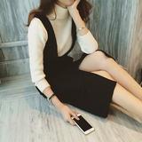 2016秋季新款女装韩版中长款V领背带裙毛呢子包臀无袖背心连衣裙