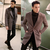 冬季新款韩国代购男装中长款外套韩版青年休闲潮男士羊毛呢子大衣