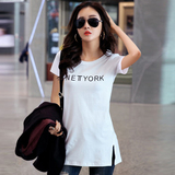 韩版夏季白色纯棉中长款修身短袖女t恤打底衫半袖上衣体恤衫