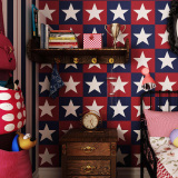 美式地中海星星墙纸美国队长五角星条纹壁纸环保儿童房卧室背景墙