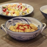 创意个性 日式和风手绘青花艺术陶瓷餐具 双耳沙拉碗 汤碗 菜碗