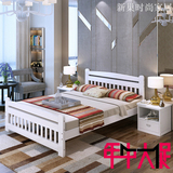 松木床实木床简约现代成人床白色双人床儿童单人床1.2 1.5 1.8米