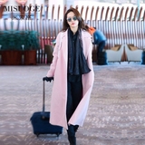 2016秋冬季女装新款韩版加厚毛呢外套中长款宽松大码粉色呢子大衣