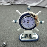 包邮地中海风格做旧蓝色舵手小摆钟木质工艺品桌面装饰钟台钟座钟