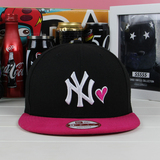 代购正品MLB棒球帽爱心女NY平沿帽遮阳帽嘻哈帽可调节洋基队帽子