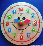 德国儿童玩具hape快乐时钟表 宝宝学习数字形状时间立体拼图拼版