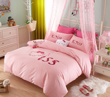 卡通kitty四件套粉红色床品可爱卡通凯蒂猫4件套纯色床单被套2米