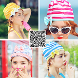私人订制韩国可爱布制透气泳帽花边蝴蝶结成人女款长发帽游泳装备