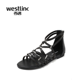 Westlink/西遇2016夏季新款 罗马风真皮细带组合后包跟平底女凉鞋