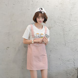 16年夏季新款韩版宽松大码粉色可爱学生党款背带裙中长款连衣裙