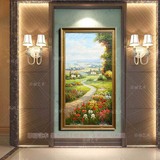 玄关油画手绘装饰画壁挂画有无框画竖版过道走廊欧式田园风景画
