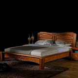全实木床双人1.8米床 卧室柚木床雕花大床 现代中式家具