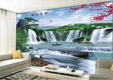 风景山水电视沙发背景墙墙画壁纸大型壁画墙纸3d立体无缝流水生财