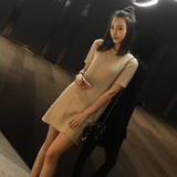 韩国代购2016夏装新款女装潮小香风直筒中裙子夏季显瘦针织连衣裙