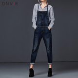 Dnvie2016初秋新款牛仔背带裤女宽松休闲细绳吊带裤欧美显瘦长裤