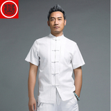 中国风男士唐装短袖立领纯色亚麻衬衫夏季男半袖衬衣盘扣中式男装
