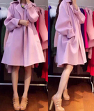 韩国代购2016秋装旋风少女同款修身显瘦中长款毛呢外套风衣大衣女