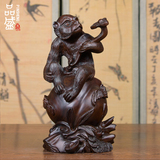 黑檀木雕猴子摆件十二生肖实木雕刻红木工艺品猴年送礼品生日贺寿