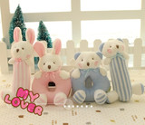 熊兔婴儿手摇铃铛组合 宝宝新生玩具毛绒早教手摇铃套装