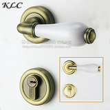德国欧式房门锁 美式室内陶瓷门把手 仿古卧室门锁青古铜分体锁具