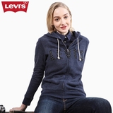Levi's李维斯春季女士Logo印花纯棉深灰色连帽拉链卫衣17389-0003