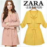 zara正品代购女装秋冬季新款欧美时尚修身大衣系带中长款风衣外套
